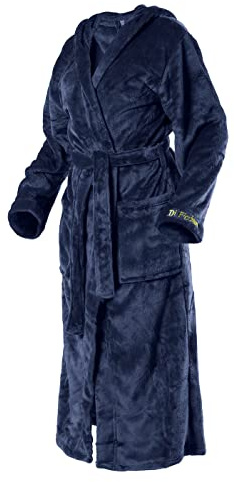 Di Ficchiano Unisex badrock med huva för män och kvinnor, fluffig morgonrock I nattkläder av ädel mikrofiber I kimono med färg- och storleksval XXS – 5XL I badrock, Oeko-Tex Standard 100, Navy shiny, M