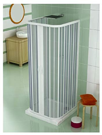Box Doccia in PVC 3 lati 70x80x70 cm H 185 cm mod. SAMIRA, Bianco, cabina doccia con apertura frontale centrale due ante a soffietto, riducibile