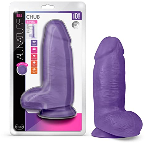Blush Novelties Au Naturel Chub – 10 Zoll lang – fetter 3 Zoll dicker Dildo – ultraweiches Sensa-Feeling mit doppelter Dichte für Komfort – Saugnapf für freihändiges Spielen – Lila