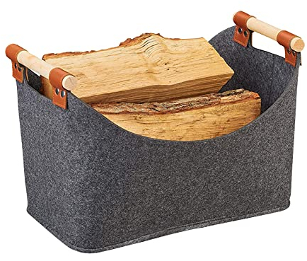 Panier à BûChes Grand Panier En Feutre TrèS éPais Et Bois PoignéE RenforcéE, Panier à BûChes Pliable Sac En Feutre Comme Panier à Provisions, VêTements, Bois, Journal Ou Bois De Chauffage (Gris foncé)