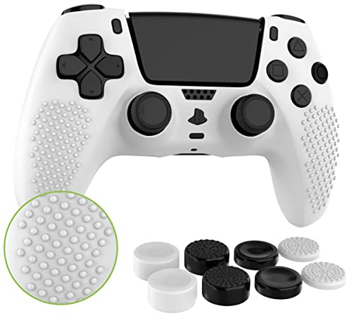 MyGadget Funda de Silicona Mando PS5 - con 8 Botones de Thumbsticks (2 Pares Altos | 2 Pares Bajos) - Carcasa para PlayStation 5 Dualsense Wireless en Blanco y Negro