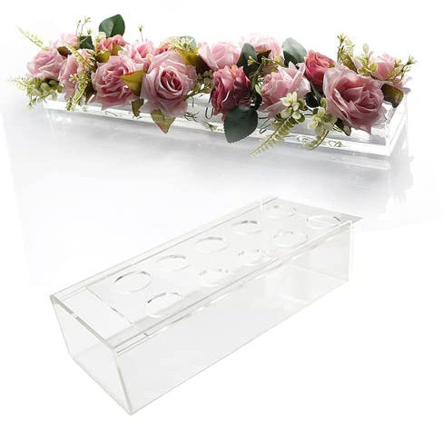 Jarrón de flores acrílico transparente largo rectangular de 10 pulgadas, arreglos florales decorativos para bodas, mesa de comedor, jarrón para decoración del hogar