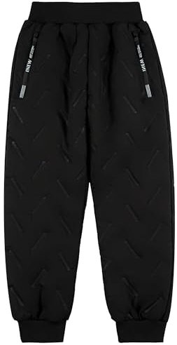 Adigau Kinder Fleecehose Skihose Warm Gefüttert Thermohose Winter Wasserdicht Winddicht Schneehose Jungen Mädchen Wanderhose Schwarz 9-10 Jahre