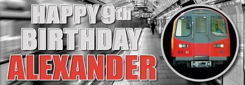 2 x Personalised Underground Train Birthday Banners - any name and any age