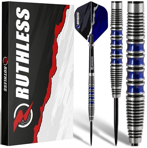 RUTHLESS Blue Falcon Professional Tungsten Steeltip Darts Set in 23g and 25g, with Flights and Stems Shafts (25g)