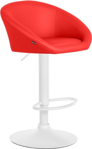 CLP Barhocker Davie Mit Kunstlederbezug I Höhenverstellbarer Und Drehbarer Barstuhl Mit Rückenlehne, Farbe:rot, Material Gestell:Metall matt Weiss