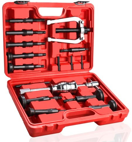 BOOMSTART 16 Pezzi Estrattore Cuscinetti Interni, 5-58 mm Estrattori per Cuscinetti Interno con Martello, Estrattore per Rimozione di Cuscinetto Ciechi Conico di Ruota Moto Auto Cambio Bici (Rosso)