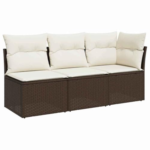 vidaXL Divano da Giardino a 3 Posti con Cuscini in Polyrattan Marrone