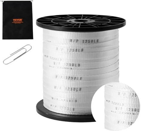 VEVOR Dragband av polyester, 160,9 m x 1,3 cm, platt rep, dragkapacitet 567 kgf, tryckt bandtejp för förpackning, trädgårdsarbete, kommersiell el, rörarbete, vit