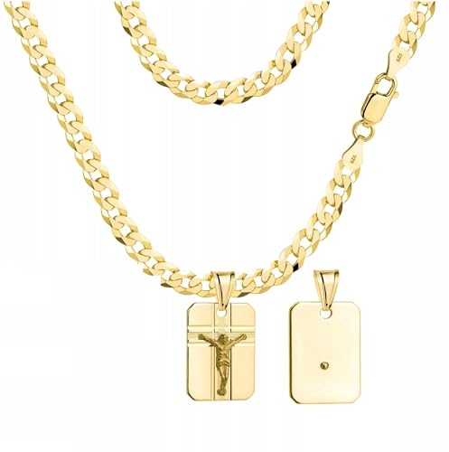 Amar Luxury Collier pour homme en or 585, collier pour homme 925/585 – collier byzantin – bijoux pour homme, collier pour homme avec médaillon – cadeau d'anniversaire – collier pour homme, 50 cm
