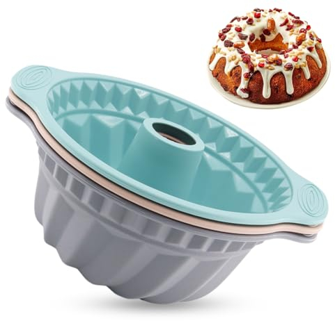 TOKSEO 3 Pièces Moule à Kougelhopf, Ø 22 cm Moules à Kouglof, Moule à Gâteau Bundt en Silicone Anti-adhésif Réutilisable, Moule à Pâtisserie en Silicone pour Gâteaux(Gris, Bleu, Rose)