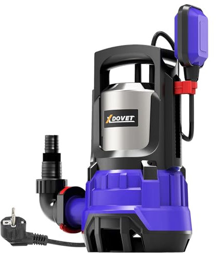 XDOVET Pompe submersible pour eaux sales,pompe immergée,hauteur de refoulement maximale 7m, 1100 W, 16000-18000 l/h)，silver