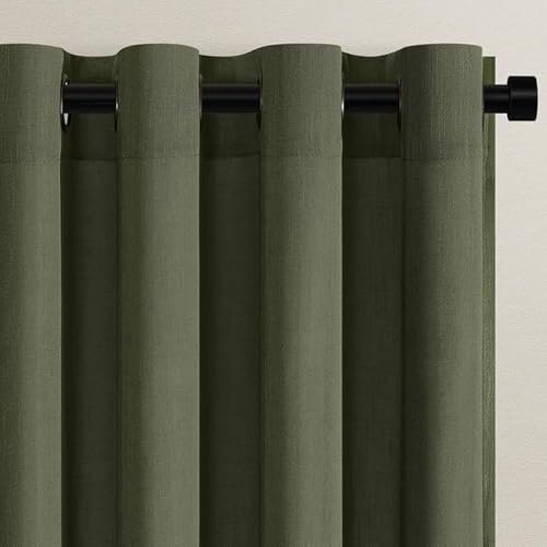 Topfinel Vorhänge Grün für Modern Wohnzimmer Schlafzimmer Kinderzimmer Gardinen mit Ösen Vorhänge Fenster Vorhang Leinen Halbtransparent Ösenvorhang 140x225 cm (B x H) Gardine Schlaufenschal 2er Set