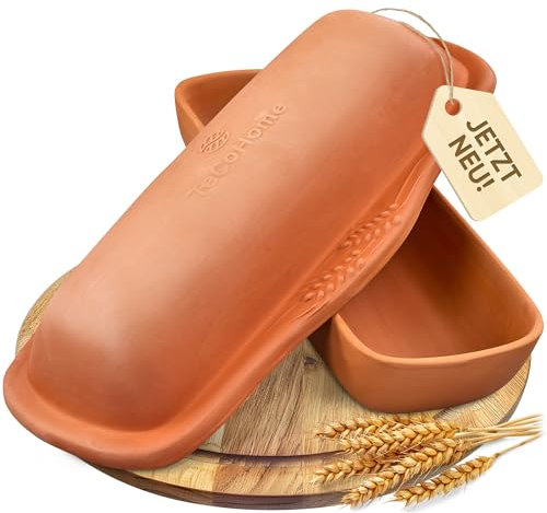 TeCoHome Brotbackformen & Brottopf zum Brotbacken | Brotbackform Natur-Ton mit Deckel | Tontopf Brot | Kastenform Brot | Brotkasten Keramik, Brotaufbewahrung, Brotbacktopf Ton, Brotformen rechteckig