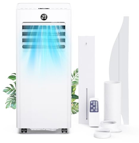 Air Conditioning Unit, 7000BTU Air Conditioner with 2 Control Ways, Digital Display, Installation Kit, Low Energy, 1-24 H Timer, 4 IN 1 Ventilation Conditioning Cooling Modes for Room up to 25m²