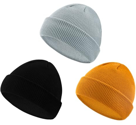 SEYUFN Baby Wintermütze Kinder Mütze Jungen Winter Babymütze Mädchen Mütze Mit Licht Kinder Beanie Junge Strickmütze (DE/NL/SE/PL, Alter, 6 Monate, 24 Monate, Schwarz+Hellgrau+Karamellfarben)