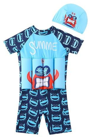 DaPongZhi Maillot De Bain Bouée Intégré avec Bonnet De Bain Bebe Fille Flotteur Piscine Maillots Bébé Garçon Bouee Flottant Enfant Gilet Natation Sauvetage Flottaison Brassard Garcon 1-7 Ans