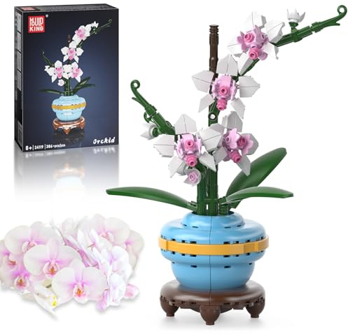 Mould King 24119 - Ensemble de briques de construction - Fleurs d'orchidée en plastique - Blocs de construction de fleurs pour filles avec vase - Bouquet de fleurs artificielles - Jeu de construction