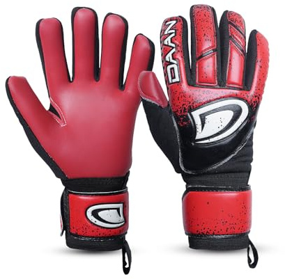 Kids Soccer Goalkeeper Gloves with Finger Save – Strong Latex Grip, Padded Fingers & Palms, Breathable, Adjustable Wrist, Durable & Comfortable (Red, Size 7 Suitable for S - M Youth)