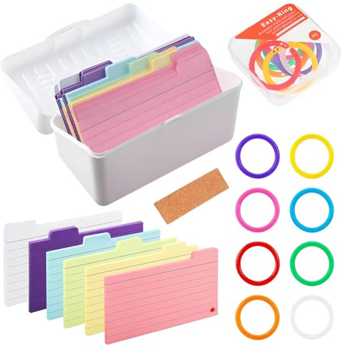 YOUNGSAY 300 cartoncini colorati con scatola, vocabolario con 8 anelli e 1 etichetta in legno per appunti di apprendimento quotidiano (6 colori)