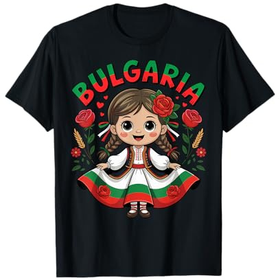 Cute Bulgarian Girl in Traditional Folk Dress for Kids T-Shirt