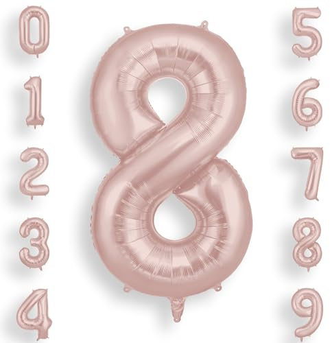 AOOSU Pink Helium Balloons, 40 Inches Number Balloons 8, Foil Birthday Balloon for Birthday Anniversary Wedding Party Decorations Celebration Supplies for Girls Women Men Boys