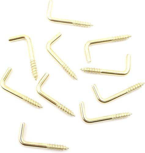 Design61 Lot de 10 crochets à vis droits pour console - En acier avec filetage - Pour mur et plafond - Pour fixation de chaînes, lampes - Laiton - 30 x 2,65 mm
