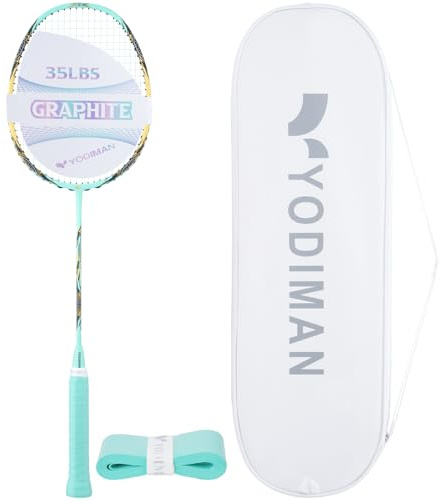 YODIMAN Pro Ultra-Lightweight Badminton Racket (Single) | M55J Carbon Fibre Frame | High-Performance 0.68mm String | 35LBS Tension Capacity | Professional Competition Grade
