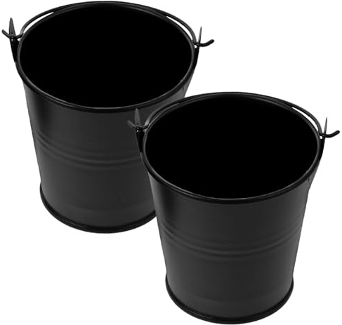 POPETPOP Secchio per Olio da Griglia in Ferro 2 Pezzi, Accessori per Grigliate Raccogli Gocce, Secchio per Grasso da Esterno Compatto per Barbecue e Cucina all’Aperto