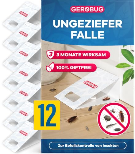 GEROBUG Trampa para Insectos 12 uds. - Trampa Adhesiva para el Control de Plagas de Cucarachas, Escarabajos y Arañas - Monitorización de Insectos en el Hogar - Vigilancia Discreta