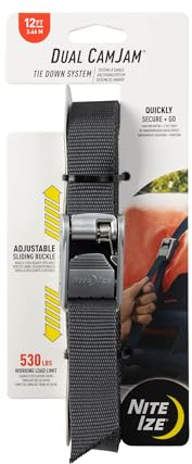 Nite Ize Dual CamJam Tie Down System - Ratchet Straps - Straps for Trucks & Cars - Luggage Strap for Camp Gear - Tie Down Moving Supplies - 12 ft, Black
