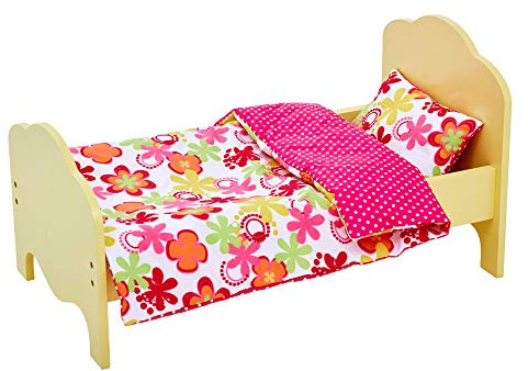 Olivia's Little World Kleine Prinzessin 45 cm Puppen-Einzelbett, Gelb & Bettzeug Sommerblumenset TD-11929-1J