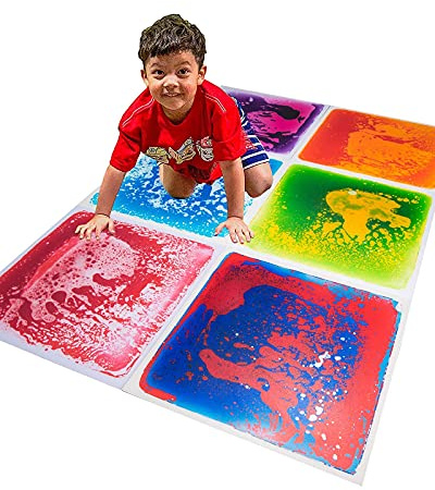 Art3d 6-Tile Sensory Room Tile Multi-Color Exercise Mat Liquid Encased Floor Playmat Kids Play Floor Tile, 19.7 Large Tile 16 Sq.Ft