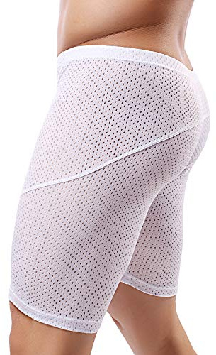 MIZOK Mens Swimwear Swim Trunks Mesh Tight Bodybuilding Shorts Jammer Swimsuit (White,US XL/Tag XXL)