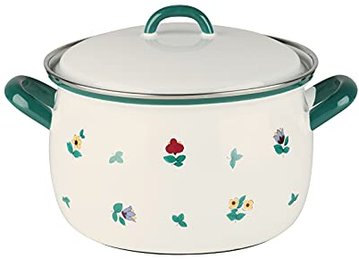 RIESS 0165-049 Fleischtopf mit Deckel 18, COUNTRY - GMUNDNER STREUBLUMEN, Durchmesser 18 cm, Inhalt 2.5 Liter, Höhe 18.2 cm, Emaille, weiß mit Streublumen, Induktion