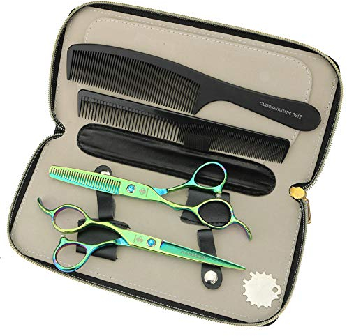 JIESENYU Giappone 440c acciaio 15,2 cm verde mano sinistra forbici per capelli professionale strumenti da parrucchiere forbici da taglio e diradamento forbici set (set)