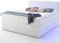 wonello Boxspringbett 160x200 mit Bettkasten und LED Beleuchtung - gemütliches Bett mit led Beleuchtung - Stauraumbett 160 x 200 cm weiß mit Matratze und Topper