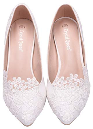 Happyyami 1 Paar weiße Brautschuhe aus Spitze mit hohem Absatz und Spitze, Weiß - weiß - Größe: 40 EU