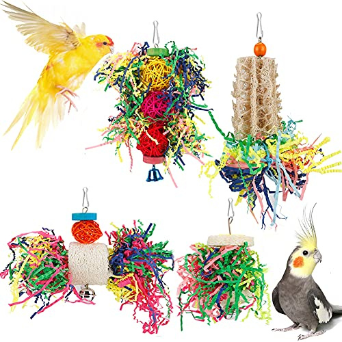 Bird Shredding Foraging Toys Parakeet Toy Chewing Hanging Toy Shredded Paper Bird Cage Accessories Bird Rope Perch for Conure Cockatiel Budgies Lovebird Parrotlet