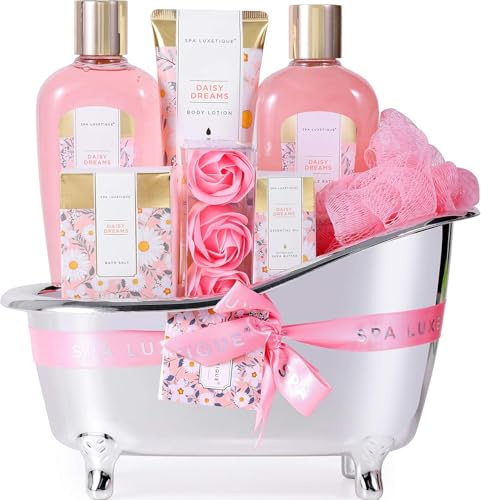 Geschenksets für Frauen - Spa Luxetique 8pcs Daisy Spa Bade Geschenksets, Pamper Geschenkkorb mit ätherischem Öl, Geburtstagsgeschenke, Valentinstag Geschenke für Frauen, Muttertagsgeschenk für Mama
