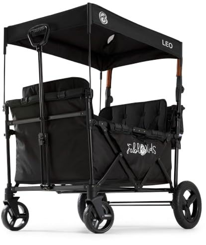 FableKids Follower Stroller Leo X4Plus med tak | Fällbar transportvagn | Belastbar upp till 20 kg per säte | 4X 5-punktssele | 360° terränghjul | Fotbroms | Oxford 600D| Ventilationsnät | Onyx Black