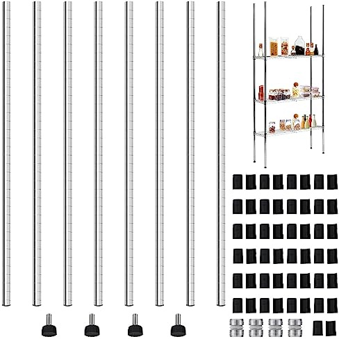Thyle 4 Pack 74-Inch Wire Shelving Posts with 50 Clip, Chrome Steel, Sliver