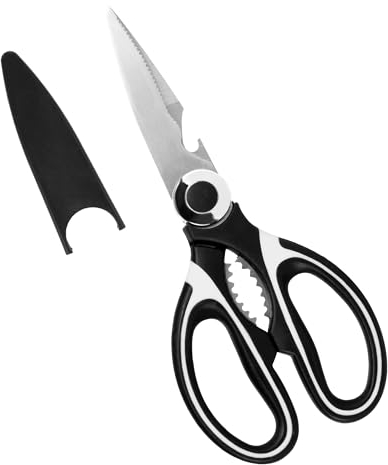 Albert Austin Multipurpose Sharp Kitchen Scissors with Protective Cover Stainless Steel Rust Resistant Blades Food Scissors with Nut Cracker Bottle Opener Scale Scraper for Cutting Meat Chicken Fish