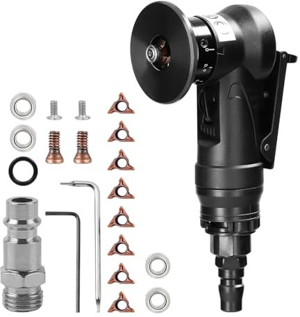 Mini máquina de biselado neumática, portátil de mano de arco de 45 grados con cuchillas de repuesto para desbarbado de chaflán de corte de metal (8 insertos R + 4 rodamientos)