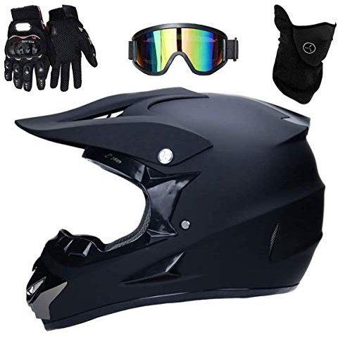 Volles Gesicht Motocross-Helm Satz, Jugend Kind Offroad ATV Roller MTB Motorrad Absturz Helm, Downhill Enduro BMX Dirtbike Helm Schutzausrüstung, mit Brille Handschuhe Maske(D,S/52-53CM)