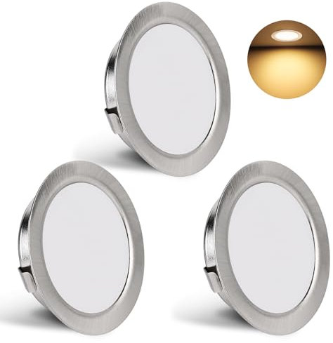 YindaLux 3er Set LED Einbaustrahler 230V 3W 3000K Warmweiß, Ultra Flach 300LM Bohrloch 55-58mm und 15mm Flache, IP44 Möbeleinbauleuchte für Spiegelschrank, Gebürstet Nickel