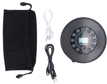 NOENNULL Reproductor de CD Portátil con Parlantes y Reproductor de CD Antideslizante para Automóvil Compatibilidad con MP3 Admite Grabación a USB Micrófono Incorporado (Negro)