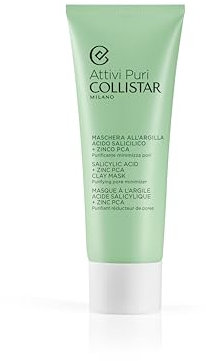 Collistar Attivi Puri Maschera Viso all'Argilla con Acido Salicilico, Purificante e Opacizzante, Riduce Pori e Regola la Produzione di Sebo, Pelle Grassa e Mista, Texture Cremosa, 30 Utilizzi, 75 ml