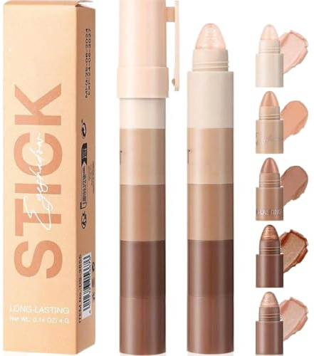 3-In-1 Cream Eyeshadow Stick, Pink, Nude And Brown, 3 Shades With Tool | Compact Stacked Format, Fitted Section Caps, Slim Applicator For Precise Application, Daily Make-Up And Travel Touch-Ups