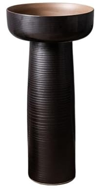 Vintage Lavabo de pedestal cerámica con grifo y kit desagüe, lavabo exterior pie decorativo(Negro)